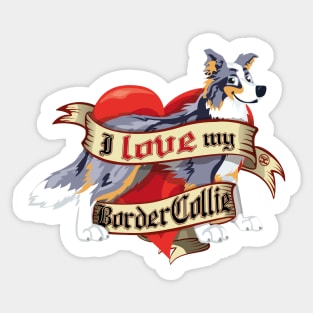 I Love My Border Collie - Blue Merle Tricolor Sticker